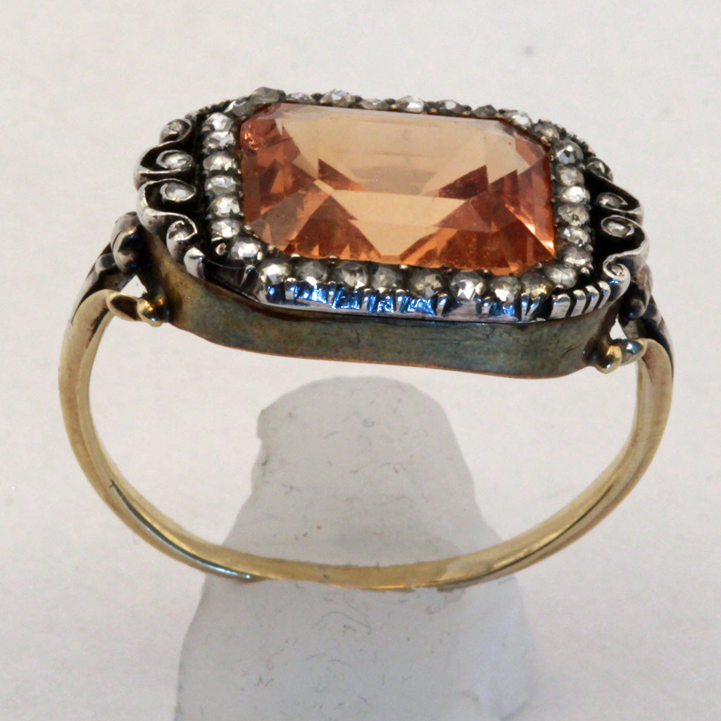 Antique Georgian ring Certified Imperial topaz diamond gold silver English(7412)