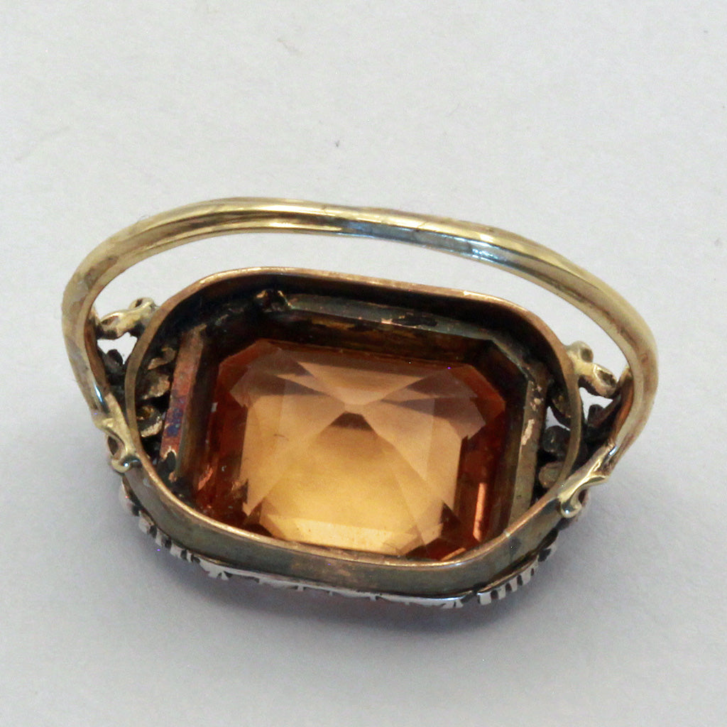 Antique Georgian ring Certified Imperial topaz diamond gold silver English(7412)