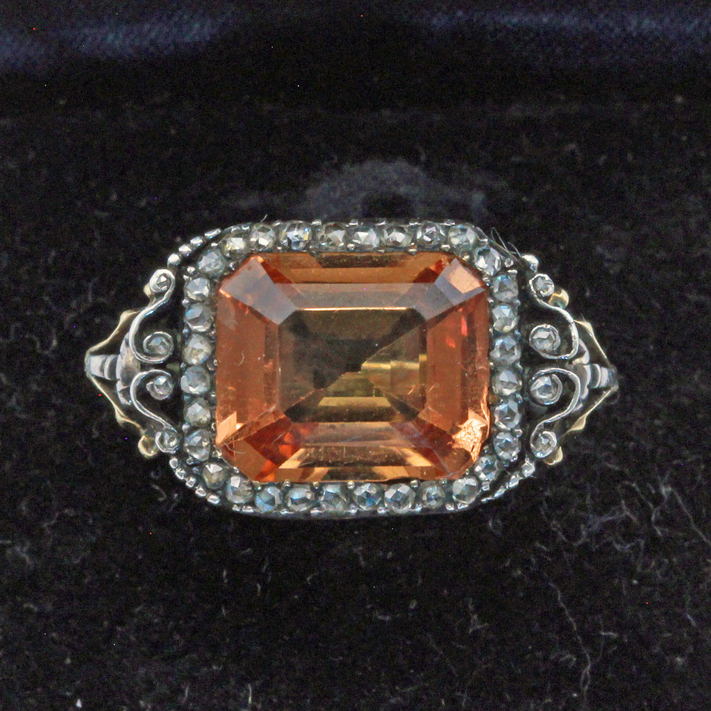 Antique Georgian ring Certified Imperial topaz diamond gold silver English(7412)