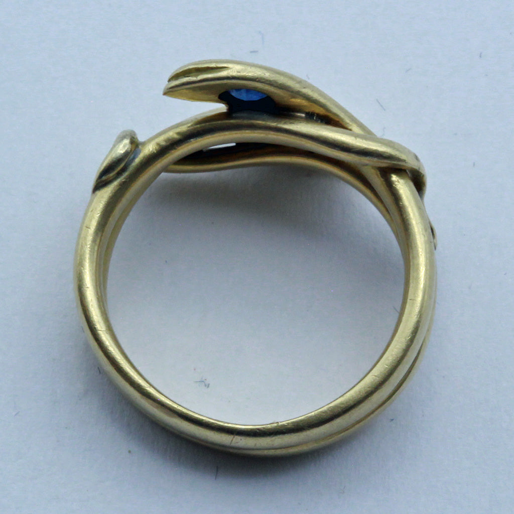 Antique Victorian double snake ring 18k gold diamond sapphire Unisex (7421)