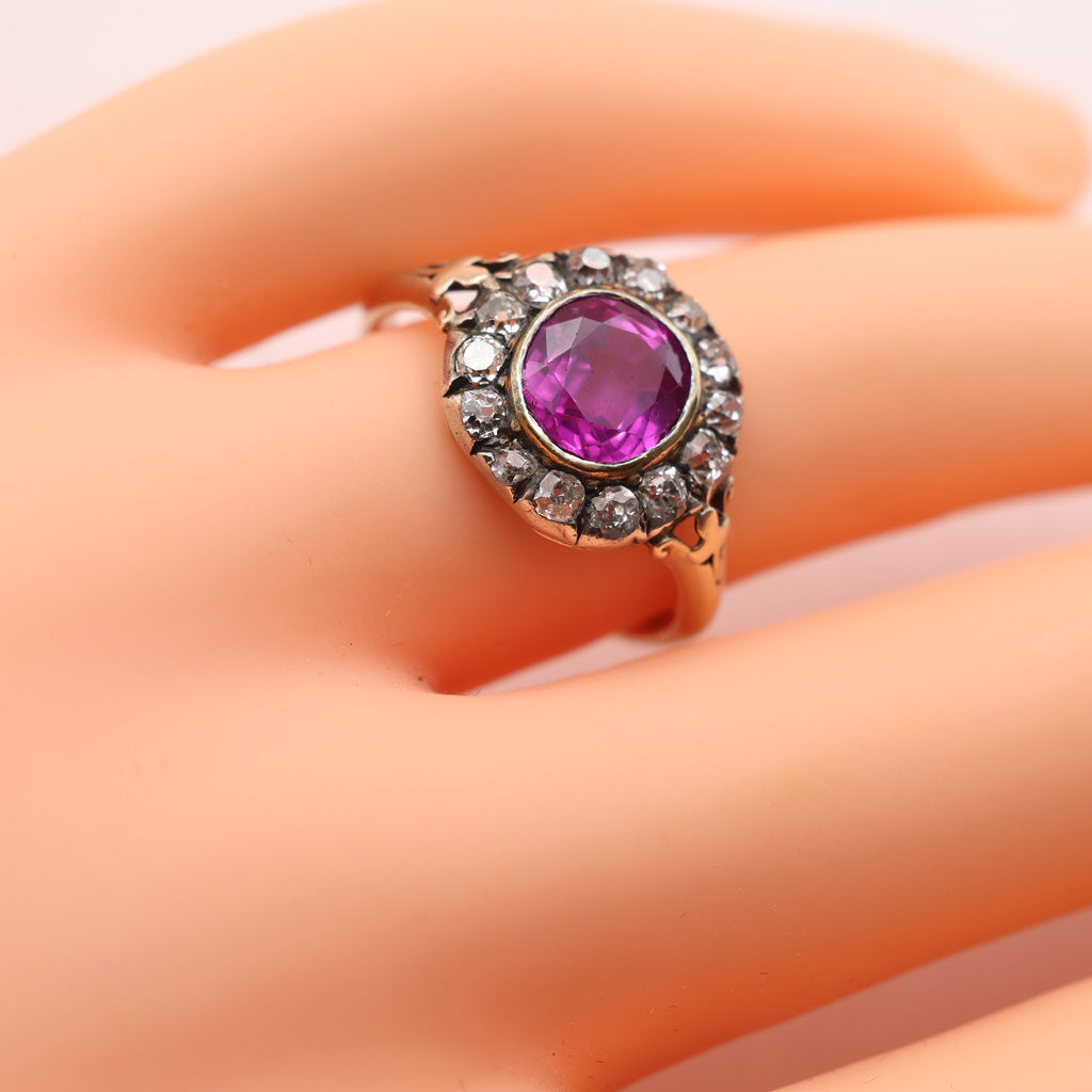 model Antique Ruby diamond ring 2.75ct cushion cut Myanmar Burma no heat ruby