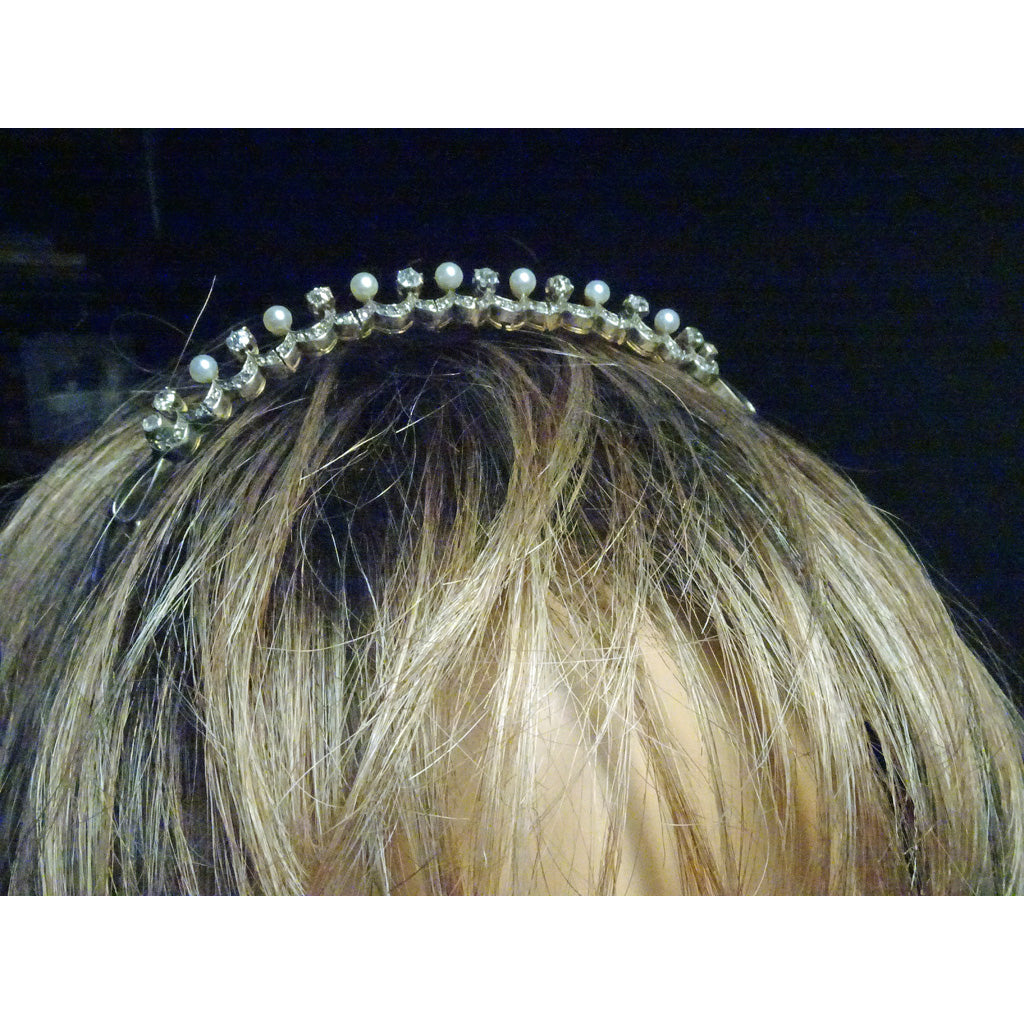 Victorian Tiara diamonds pearls gold silver metal diadem antique hair (7411)