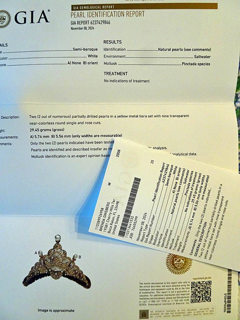 Antique Victorian Tiara diadem gold natural pearls GIA certificate diamond (7480)