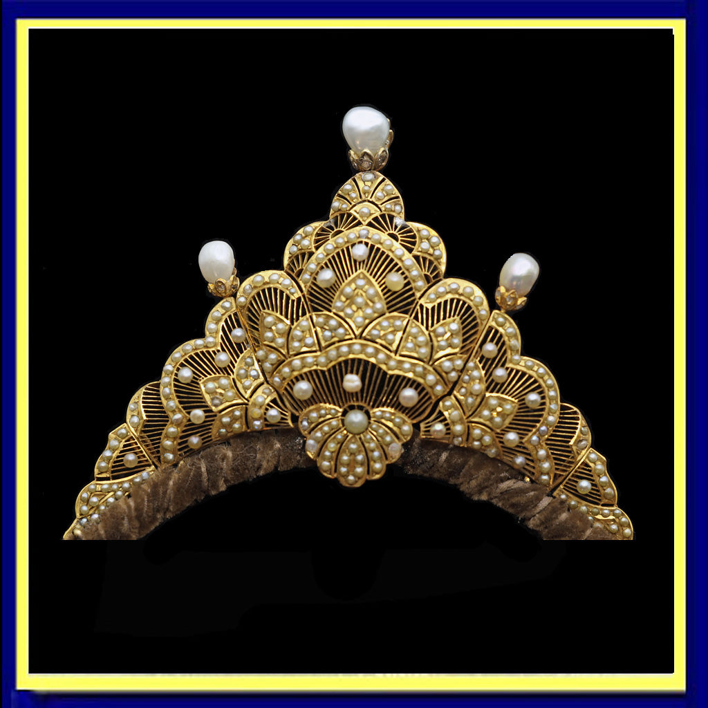 Antique Victorian Tiara diadem gold natural pearls GIA certificate diamond