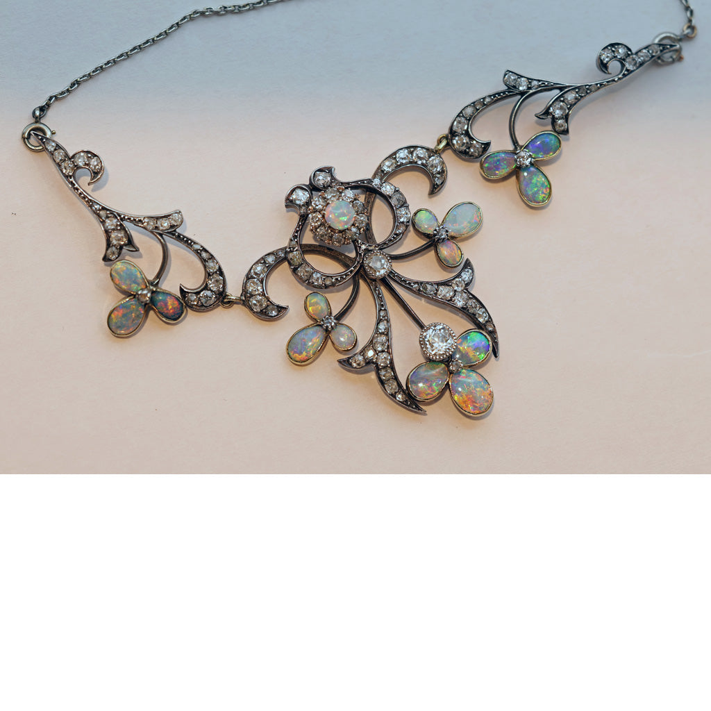 Antique Victorian Tiara Necklace Silver Gold Platinum Diamonds Opals (7492)