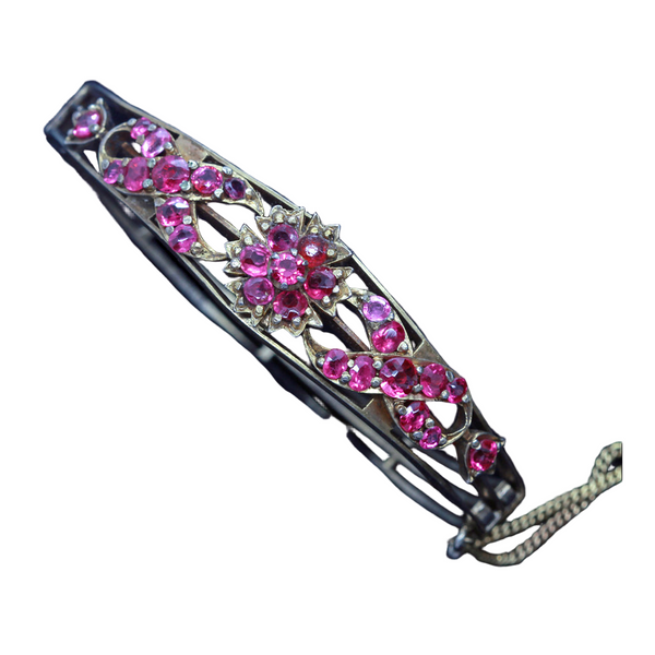 Antique Victorian Ruby Bracelet Bangle Natural Rubies Silver Gilt