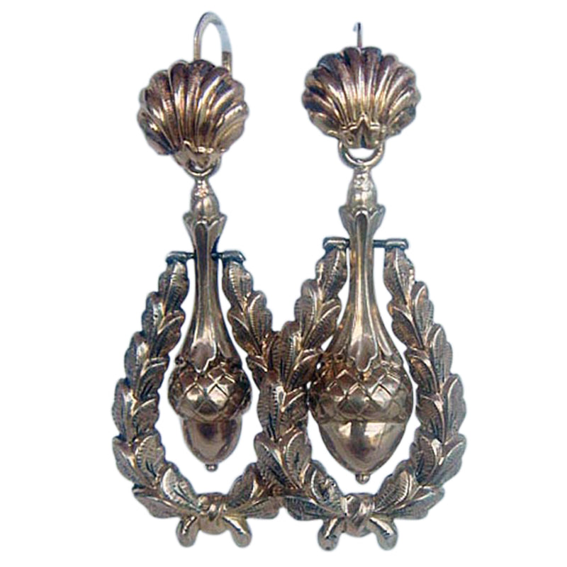 Antique Victorian Earrings 14k Gold acorn ear pendants Day Night Top Drop (4815)