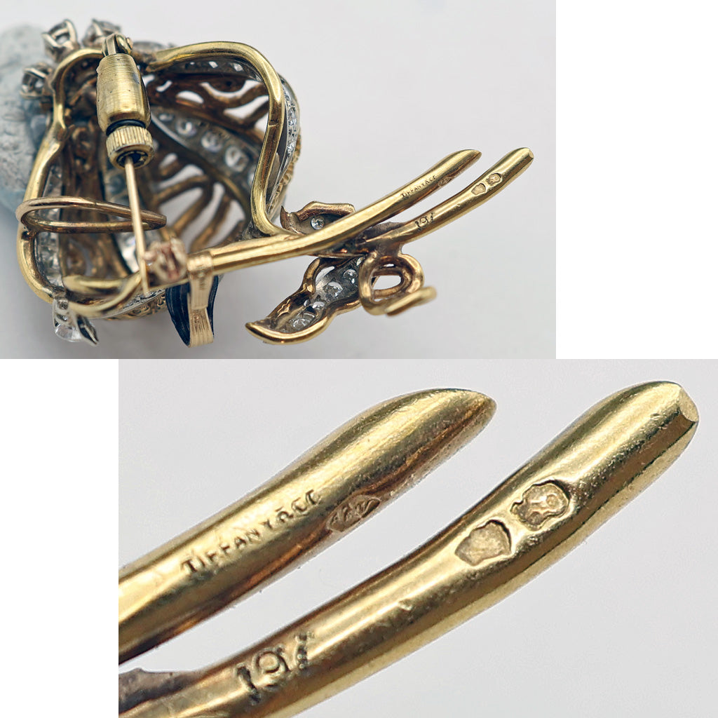 Vintage Tiffany & Co Brooch Pendant 18k Gold Platinum Diamonds French (1274)