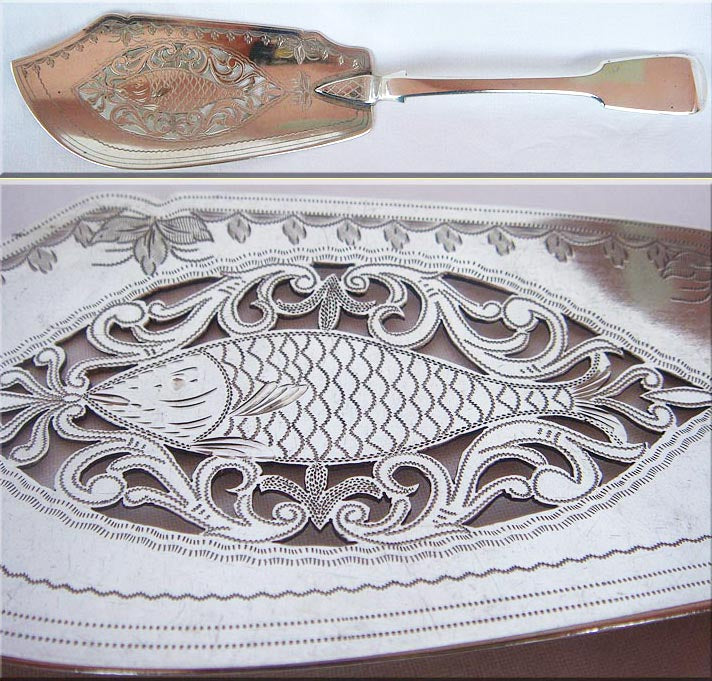 Antique Victorian Sterling Silver fish slice server Hyam Hyams London 1847(4309)