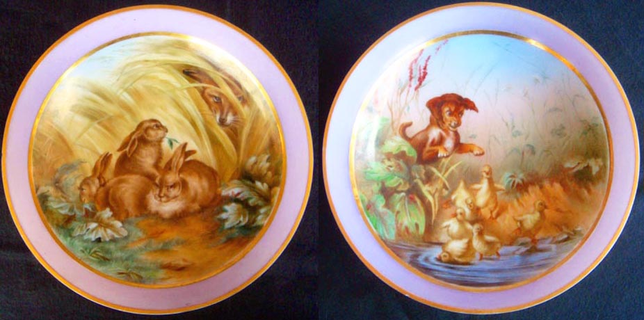 antique opaline glass bowls handpainted animals