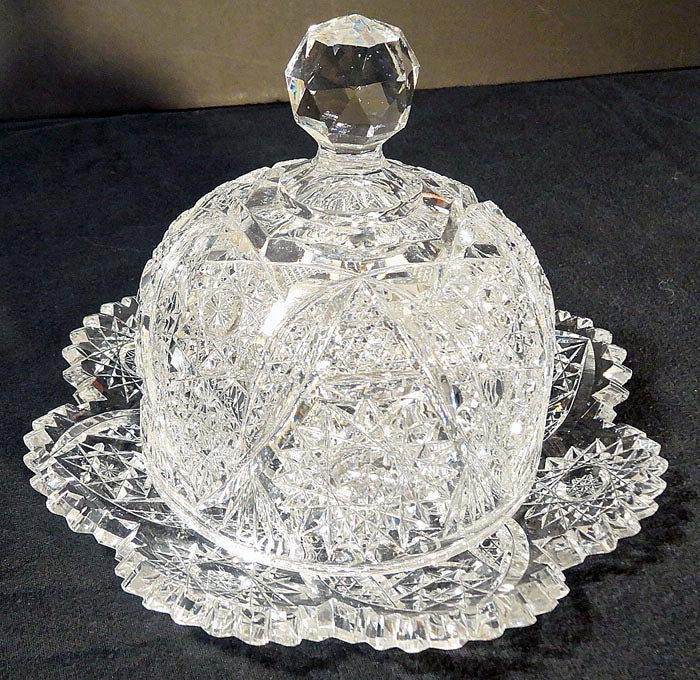 Antique American Brilliant Cut Glass Butter Plate & Dome Butter Dish (5255)