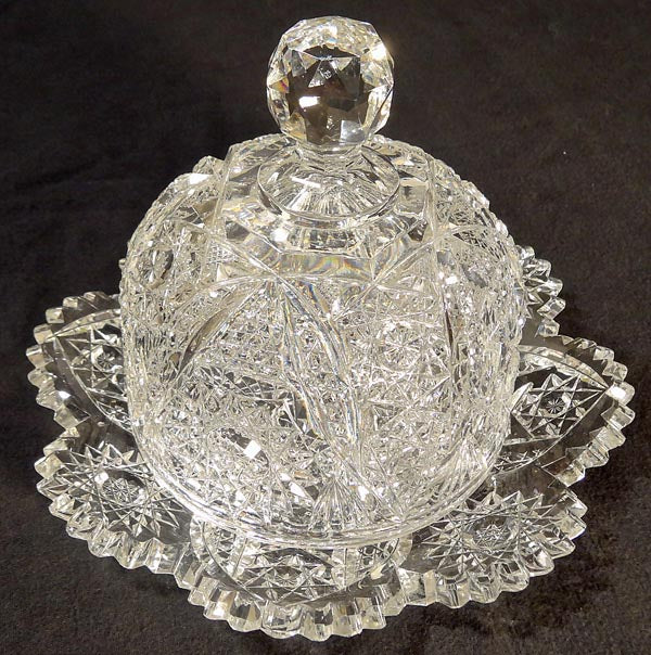 Antique American Brilliant Cut Glass Butter Plate & Dome Butter Dish (5255)