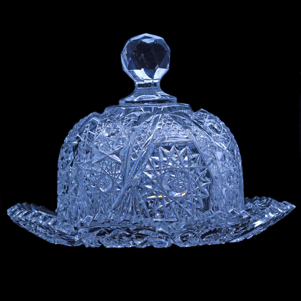 Antique American Brilliant Cut Glass Butter Plate & Dome Butter Dish (5255)