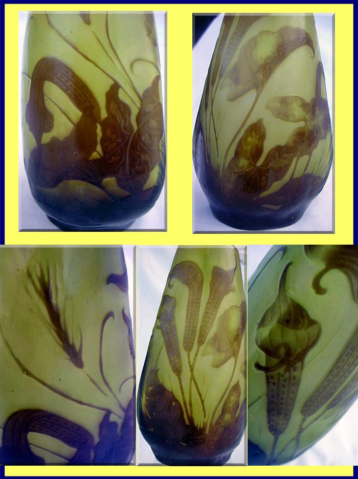 Antique Emile Galle Calla Lily Cameo Glass Vase (3294)