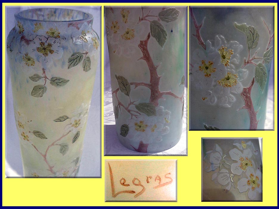 Antique French Legras Cameo Art Glass Blossom Vase very Tall (3150)