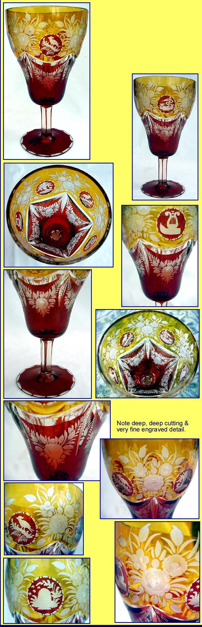 Antique Exceptional 3 colored Bohemian Glass Goblet (2377)