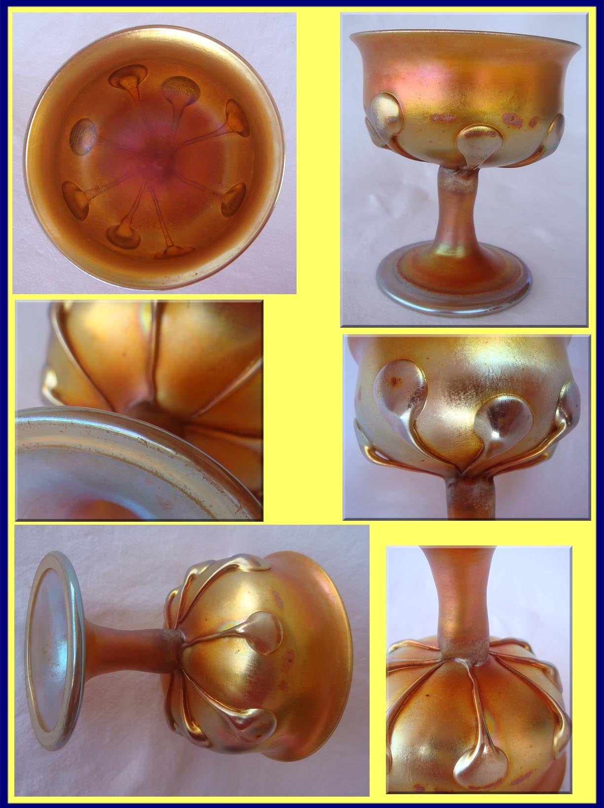 Antique LC TIFFANY Glass Goblet tadpoles Iridescence (4322)
