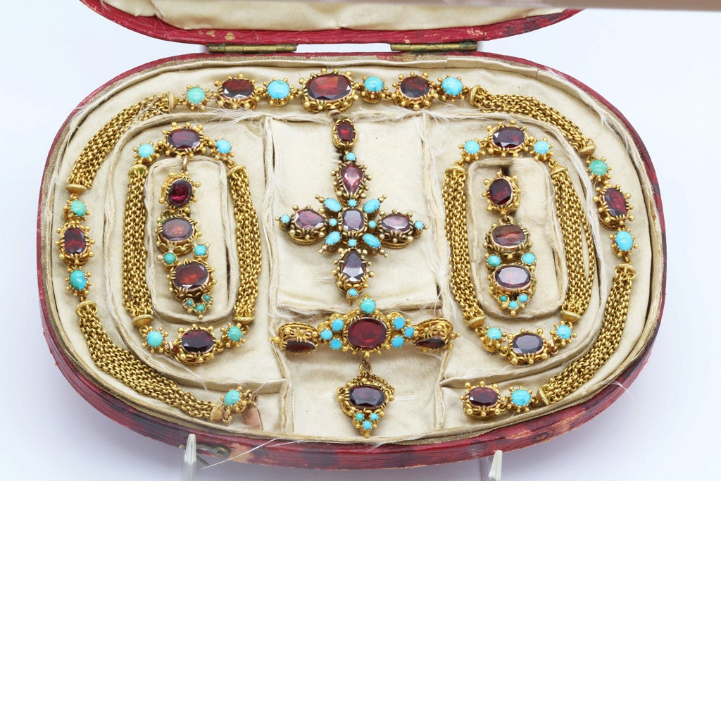 Georgian Victorian Set Earrings Necklace Bracelets 2 Pendants Brooch (6112)