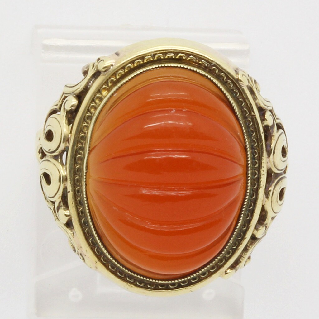 Vintage Antique Art Deco - Retro Chinese Ring 14k Gold Carnelian (6144)