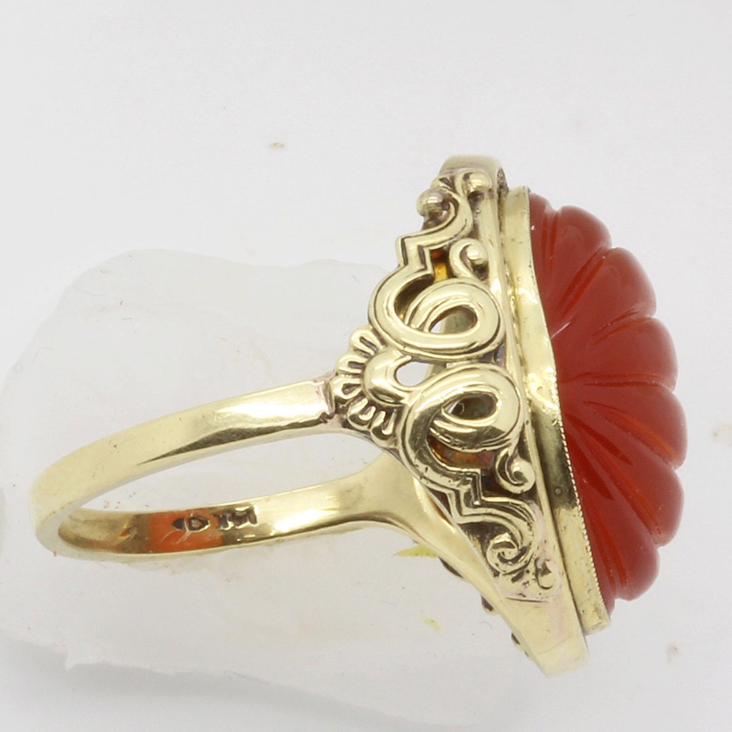 Vintage Antique Art Deco - Retro Chinese Ring 14k Gold Carnelian (6144)