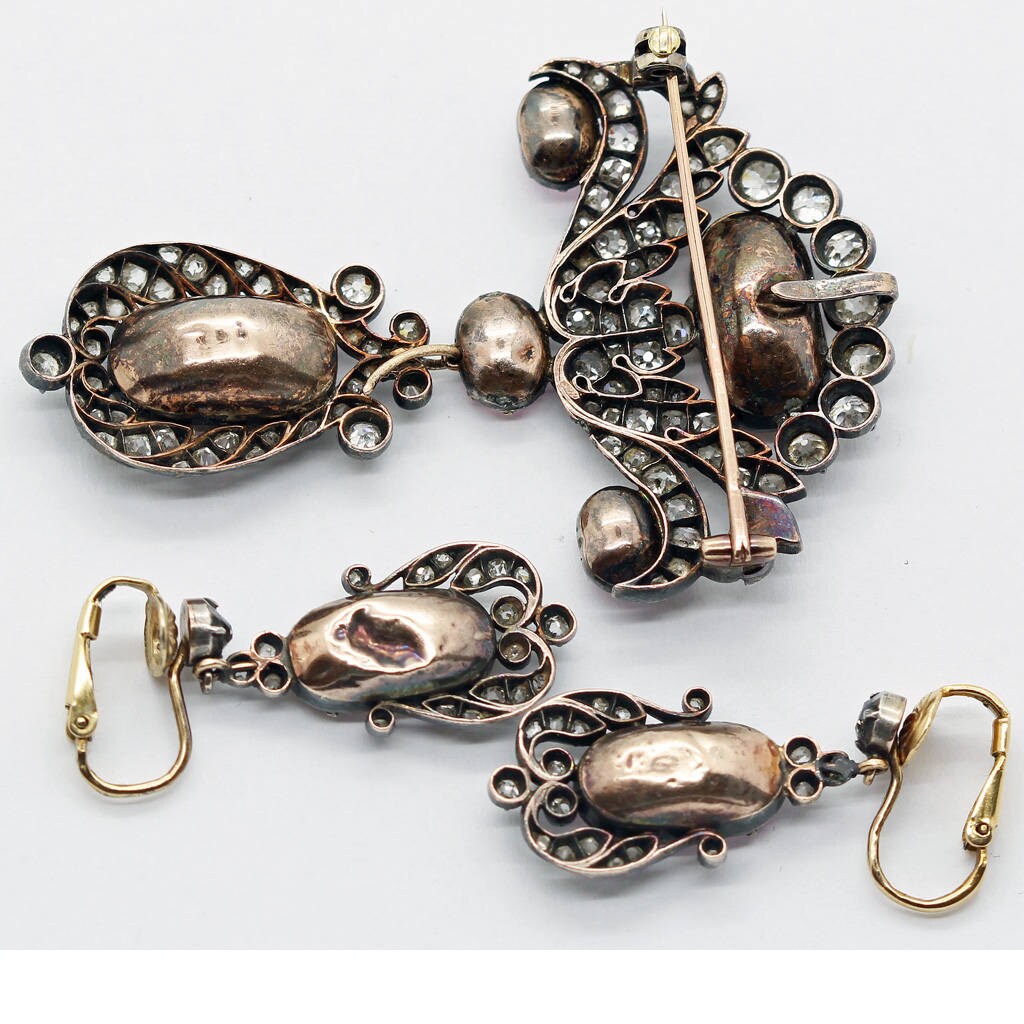 Antique Brooch Pendant Earrings Diamonds Pink Topaz Gold Set w Appraisal (6306
