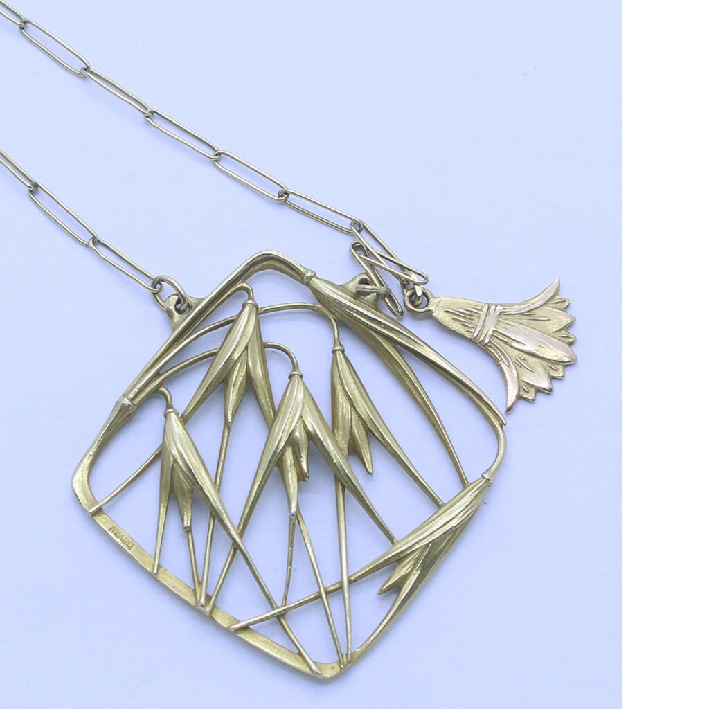 Art Nouveau Pendant Chain Necklace 18k Gold Signed Miault Unisex (6348)