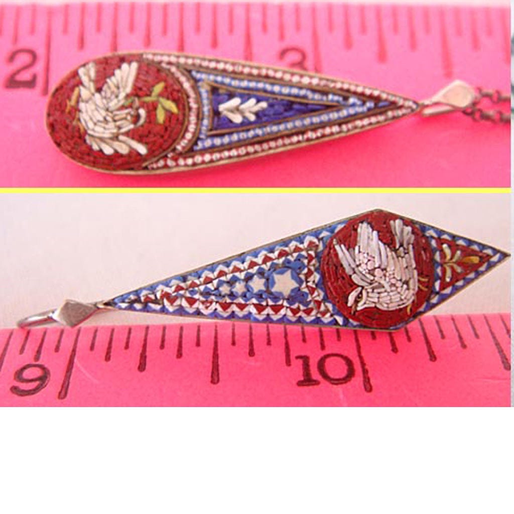 Antique Victorian Micro Mosaic Earrings Pendant Micromosaic Dove Set (4597)