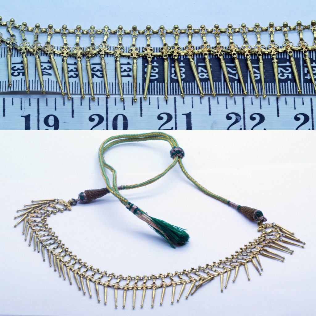 Antique Necklace 18k Gold Fringe Indian Wedding Bride Marriage adjustable (6444)