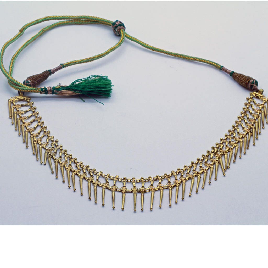 Antique Necklace 18k Gold Fringe Indian Wedding Bride Marriage adjustable (6444)