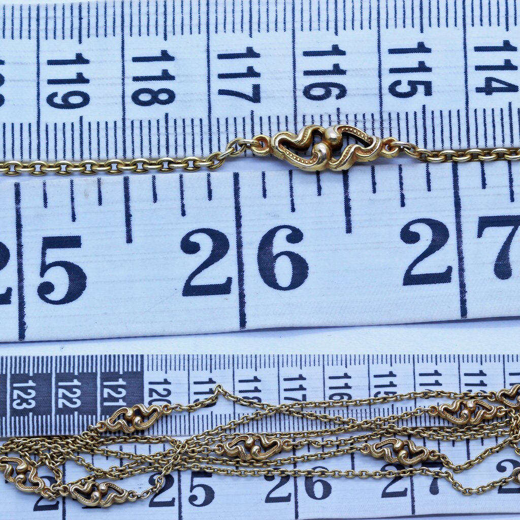 Antique Sautoir Long Chain Necklace 14k Gold Victorian Art Nouveau (6606)