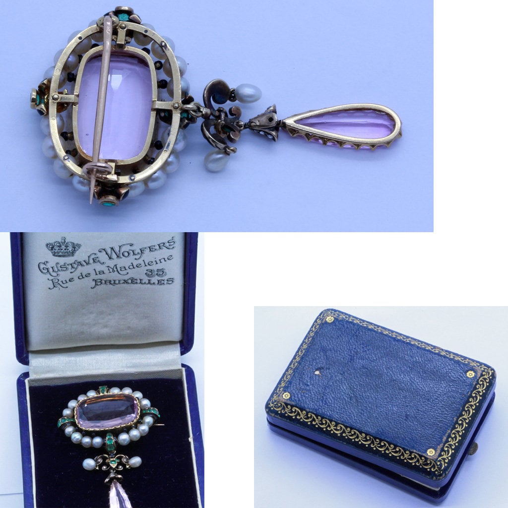 Wolfers Victorian Brooch Gold Pearl Pink Topaz Emerald Diamond Appraisal (6567)