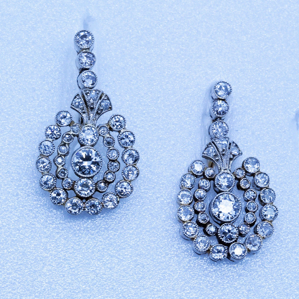 Antique Edwardian Earrings Platinum Diamonds Gold w Appraisal (6685)