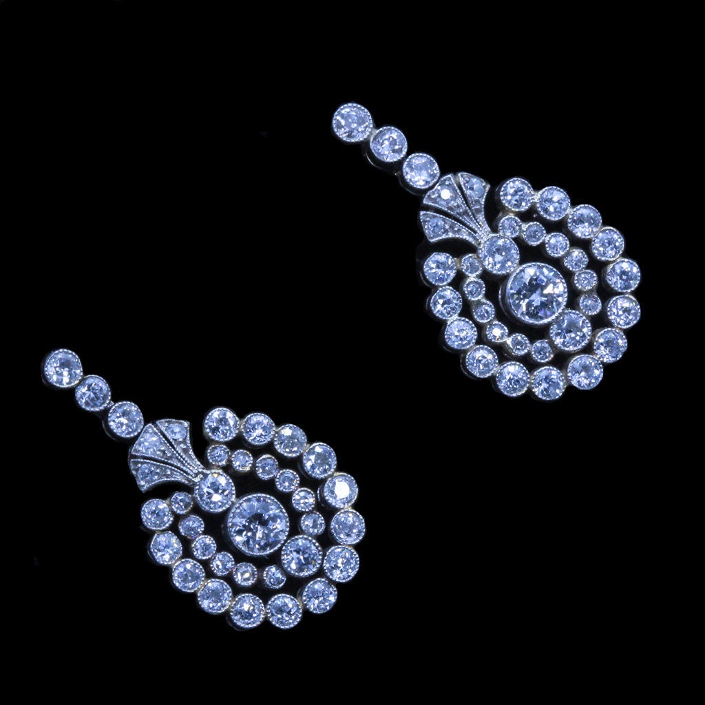 Antique Edwardian Earrings Platinum Diamonds Gold w Appraisal (6685)