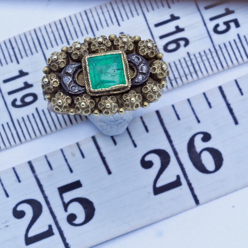 Lucien Falize Antique Victorian Ring 18k Gold Silver Emerald Diamonds (6722)