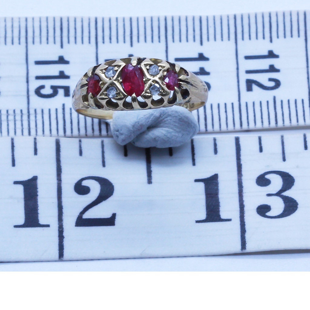 Antique Edwardian Ring 18k Gold Rubies Diamonds Birmingham England  (6729)