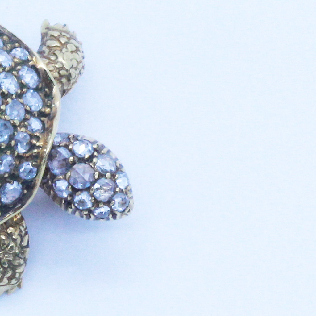 Vintage Pair Turtle Brooches 18k Gold Diamonds Green Garnets w Appraisal (6836)