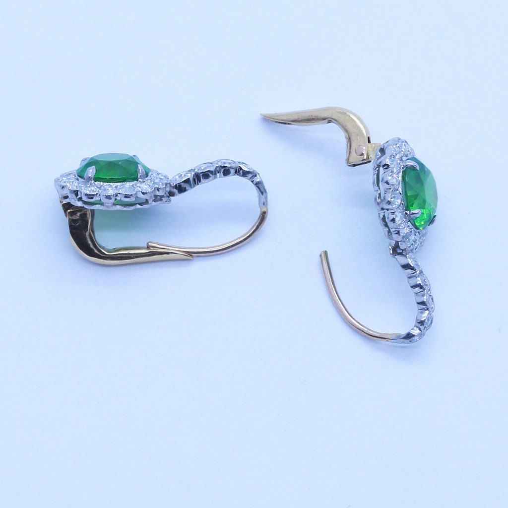 Vintage Earrings 2.62ct Demantoid Garnet Diamonds Platinum Gold Appraisal (6774)