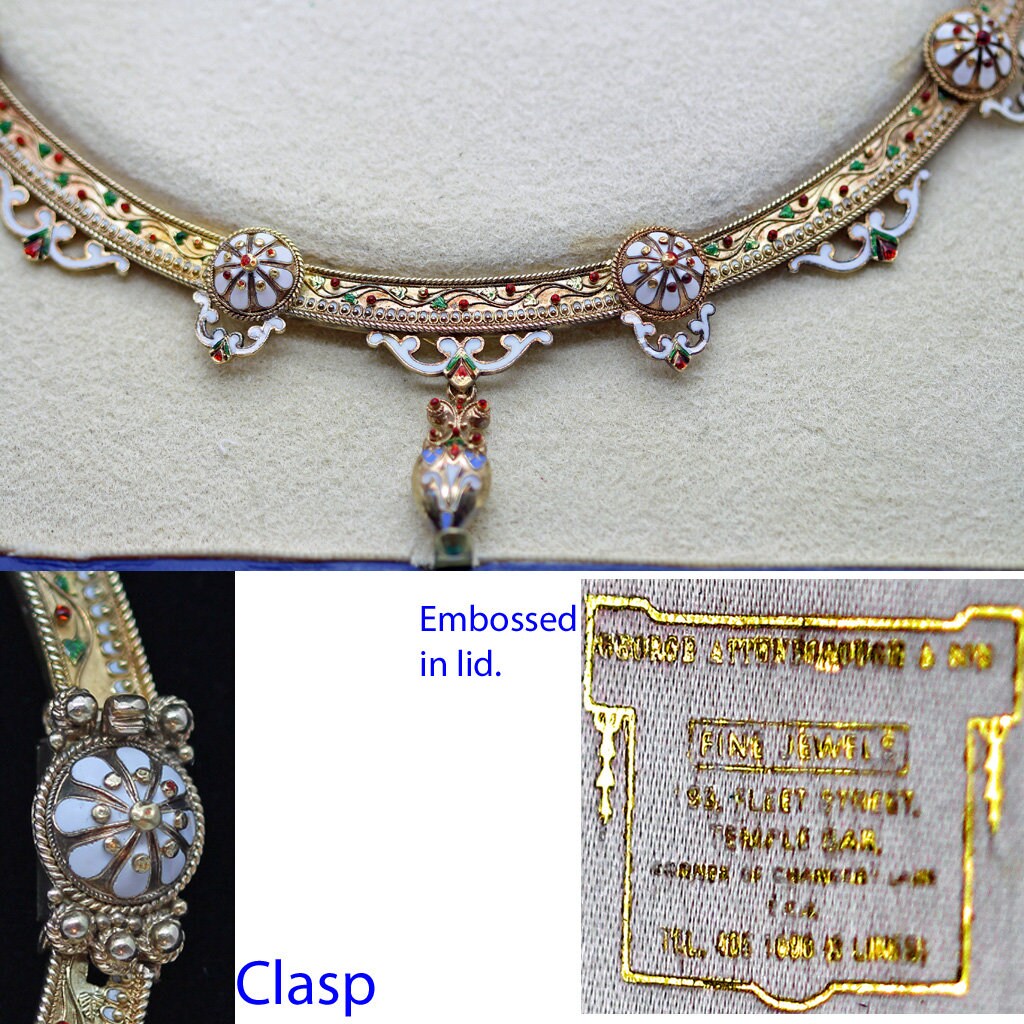 Antique Victorian Necklace Gold Enamel Renaissance Revival Heart Pendant (6248)
