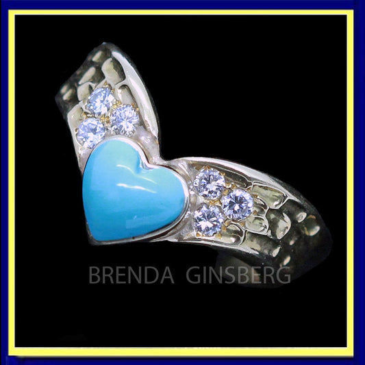 Vintage Van Cleef & Arpels VCA France Ring Gold Diamonds Turquoise Heart (6968)