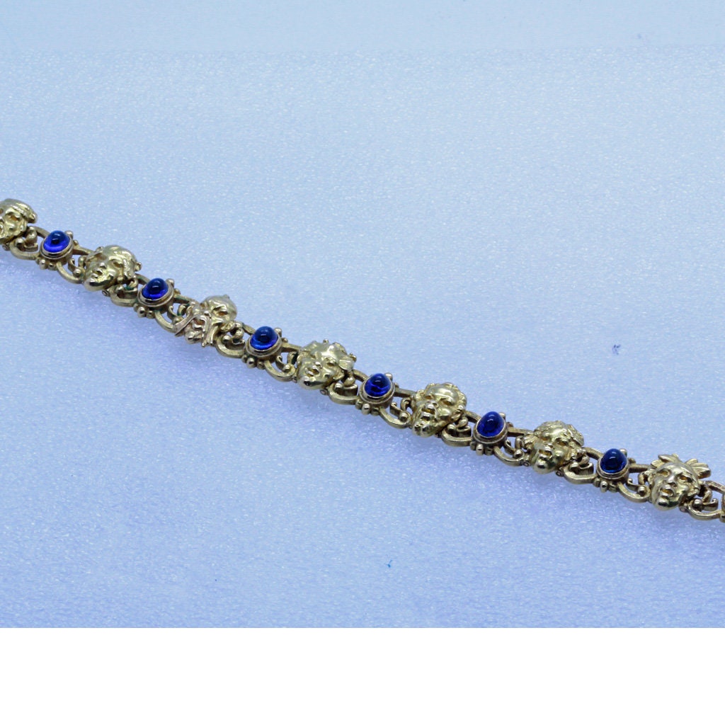 F BOUCHERON Antique Victorian Bracelet 18k Gold Sapphires Faces Masks (7000)
