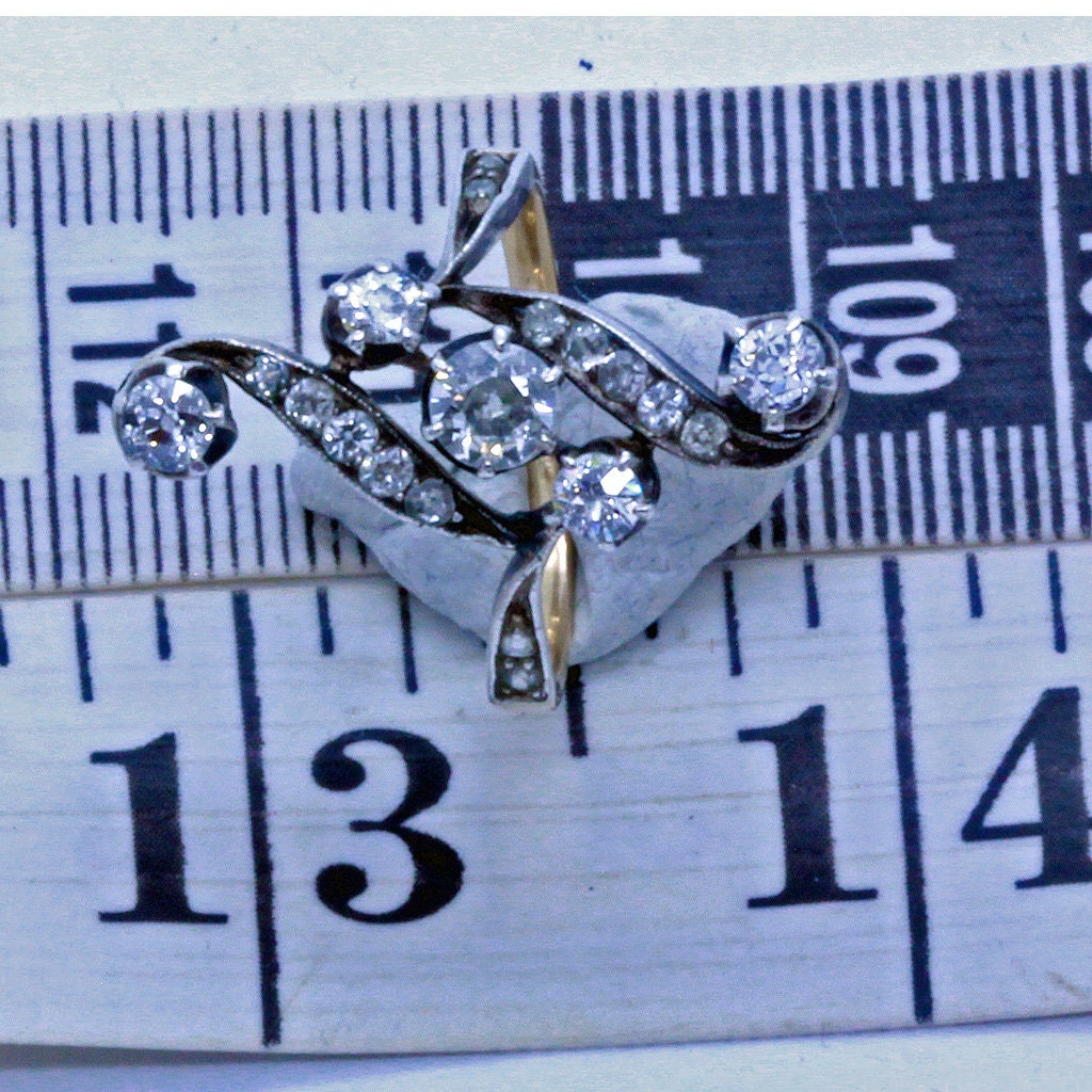 Antique Imperial Russian Ring 14k Gold Diamonds Silver Art Nouveau (7061)