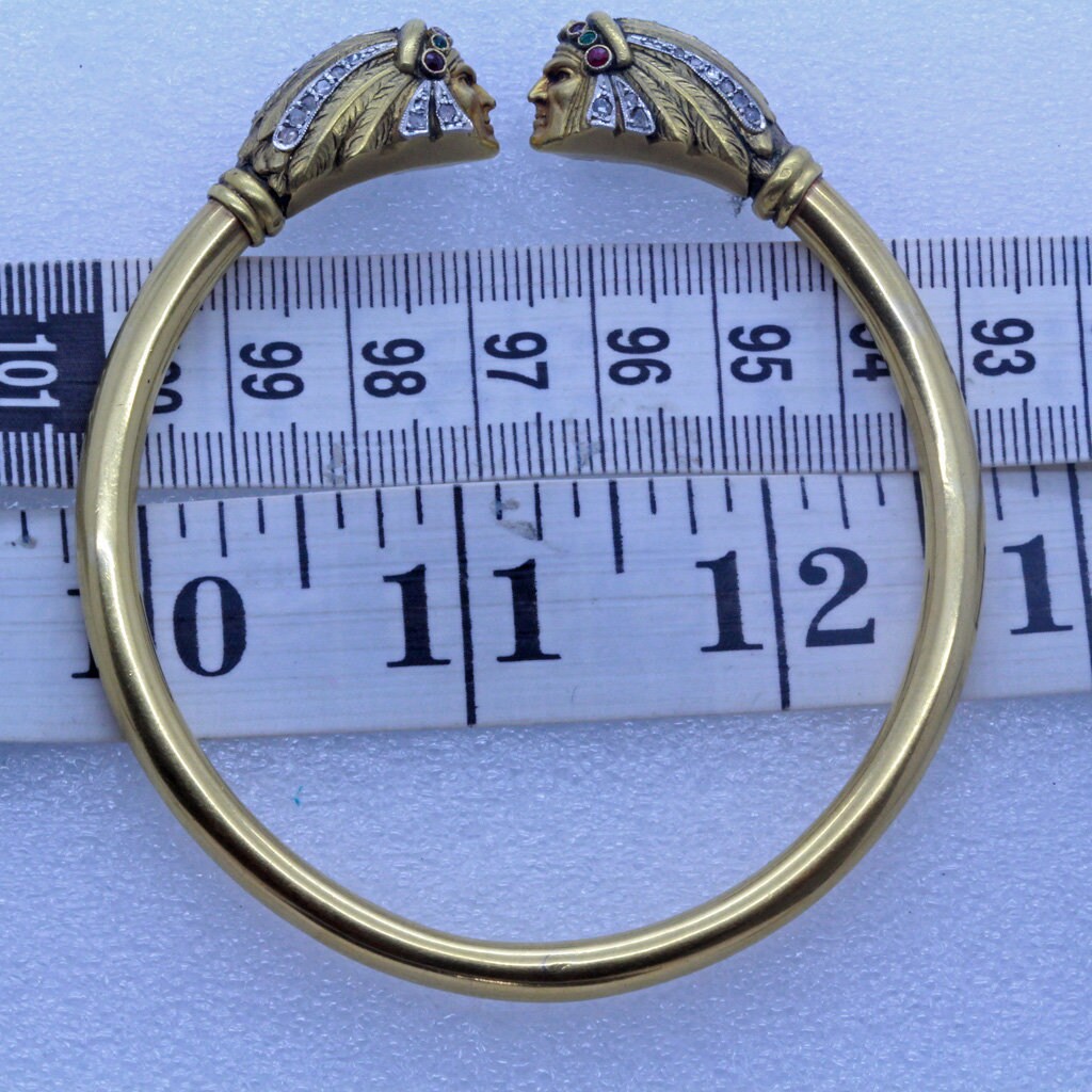 Antique French Nouveau Bangle Bracelet Gold Diamond Gems Superb Heads (7001)