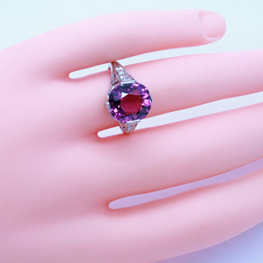 Antique Art Deco Ring Platinum Pink Tourmaline Diamonds Engagement Ring (7076)