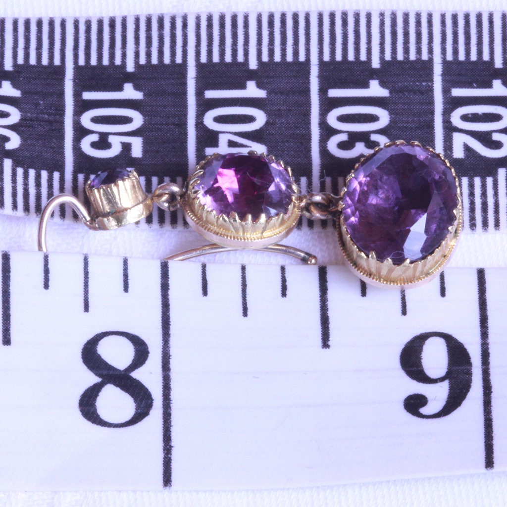 Antique Georgian Earrings Ear Pendants 15ct Gold Amethysts c1790 English (7126)