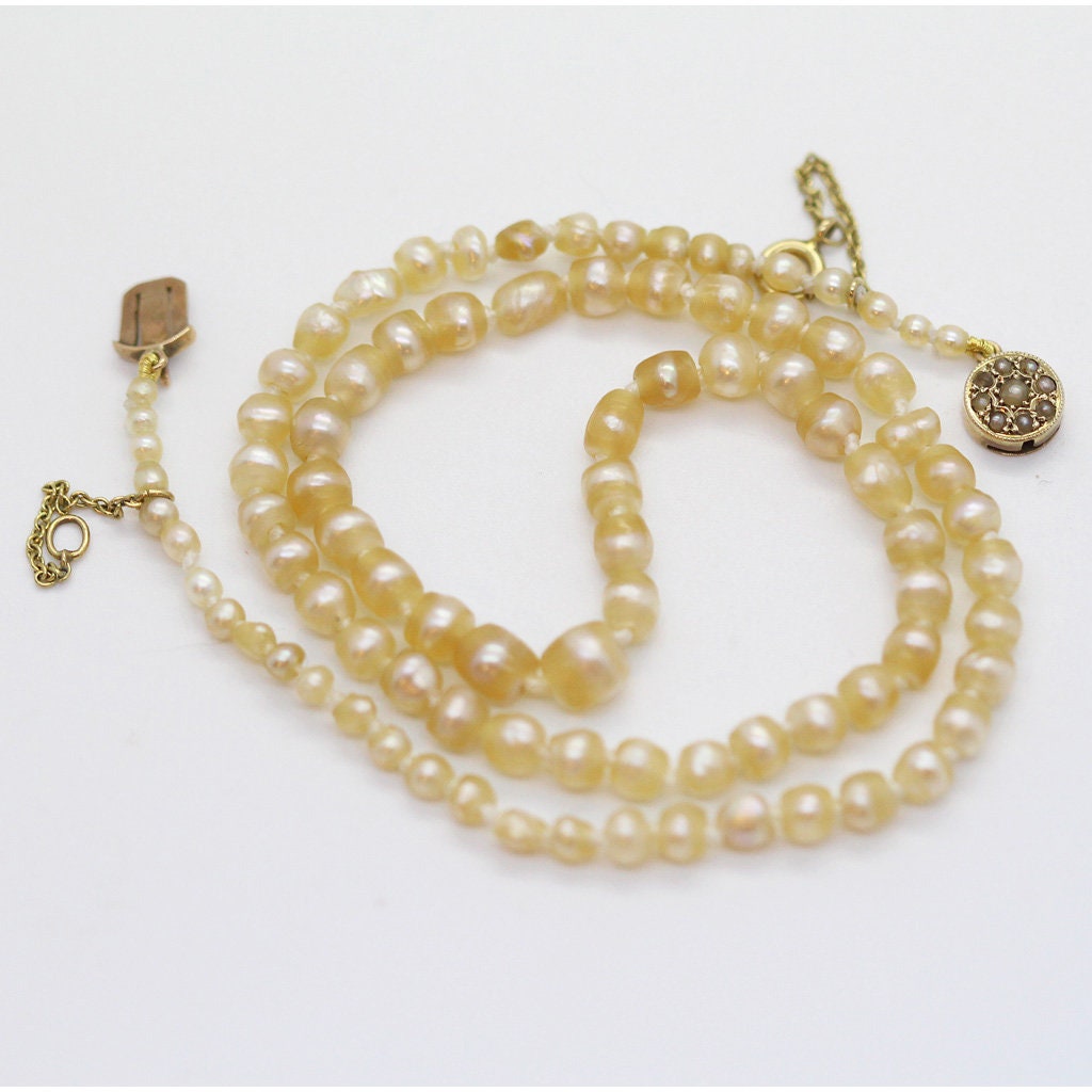 Antique Edwardian GIA Certified Natural Pearl Necklace Gold Pearl Clasp (6043)