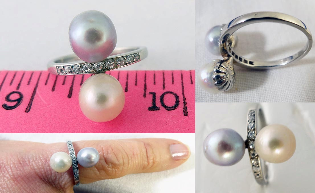 Antique Ring Diamond GIA Cert Natural Pearl Platinum Engagement Wedding (5342)