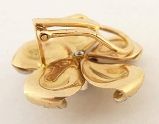 Vintage Earrings Ear Clips Retro18k Gold Diamonds Flowers w Appraisal (5494)