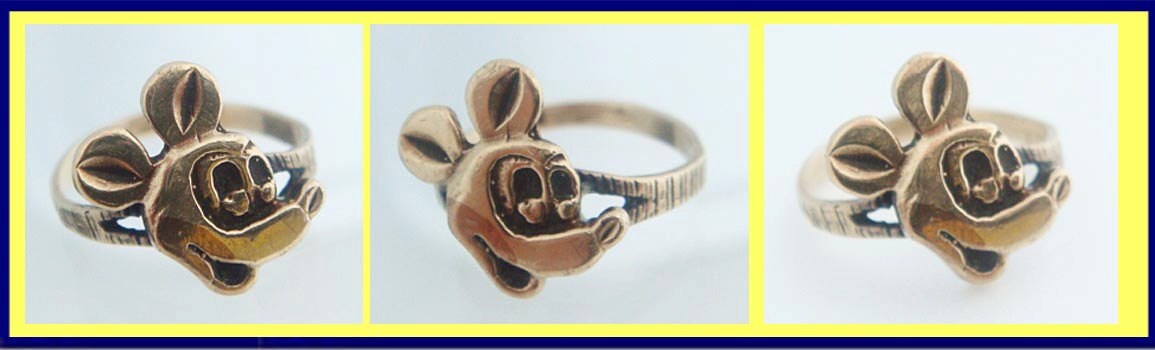 Vintage Mickey Mouse Pinky or Child 's Gold Ring Made Circa 1930 - 1940 (#5015)