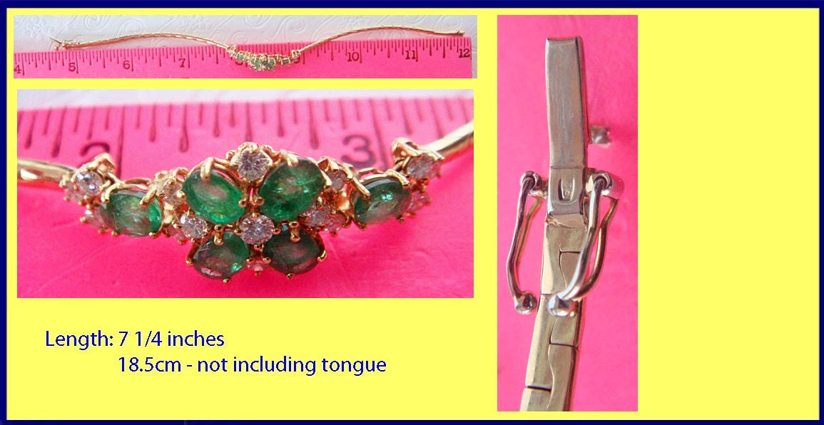 Vintage Retro Bracelet Bangle 18k Gold Diamonds Emeralds w Appraisal (4847)