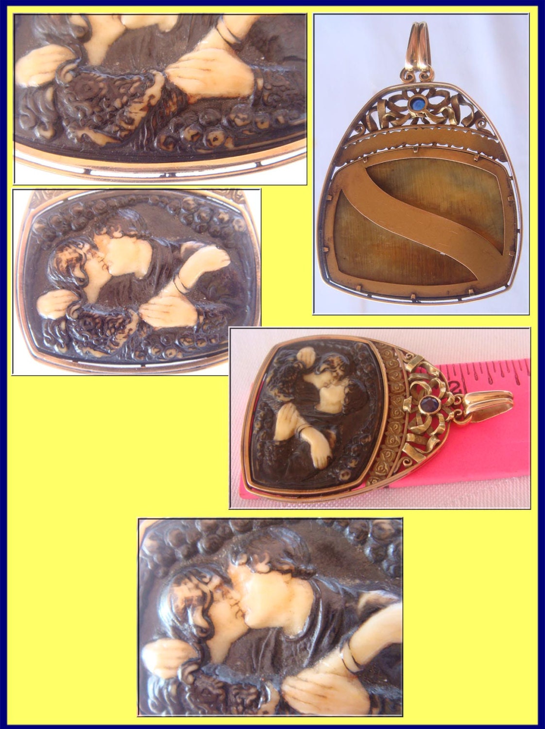 Antique Arts Crafts / Nouveau 18k Gold Sapphire Pendant (3998)